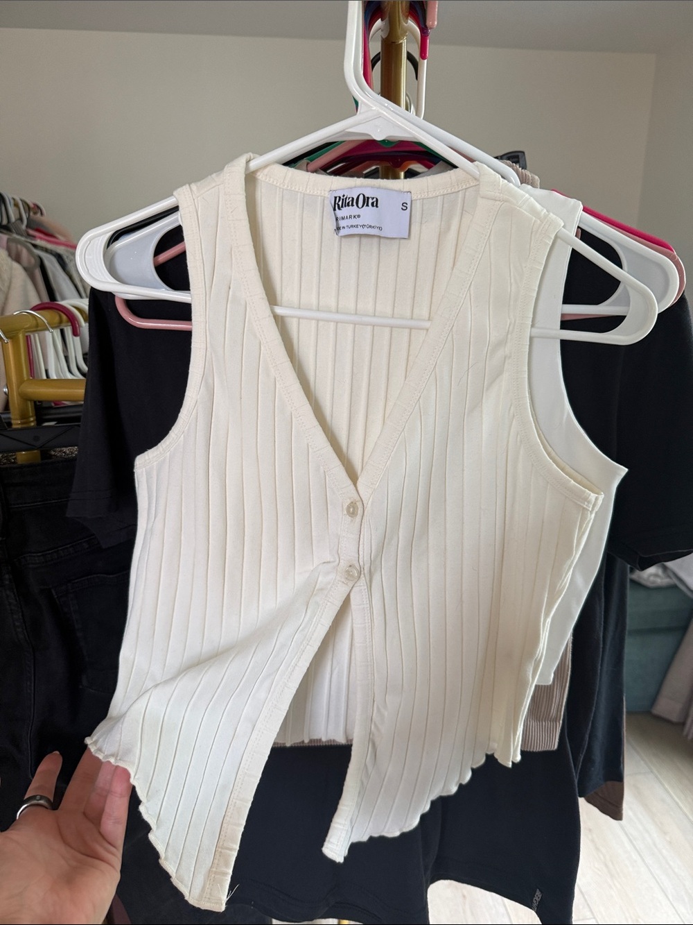 Primark x RitaOra Cream Ribbed V-Neck Button Tank